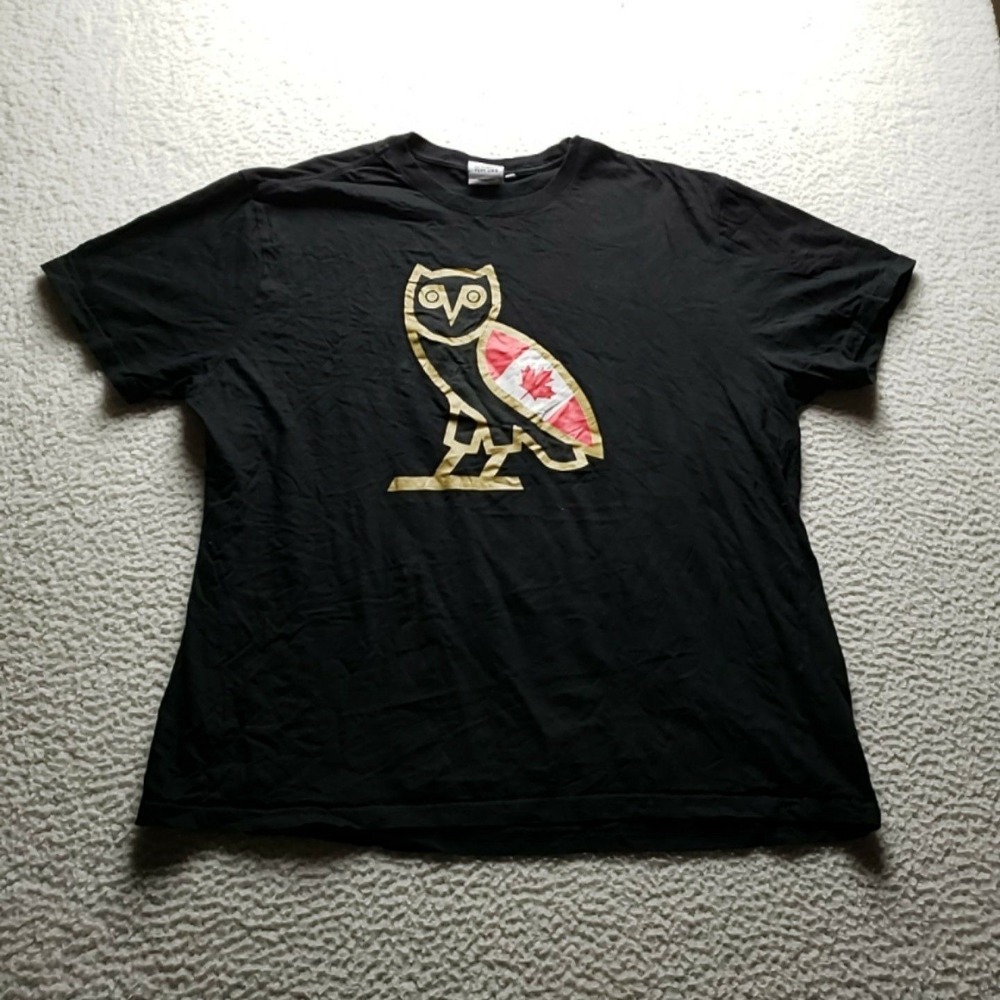 October's Very Own Shirt Mens 2XL Black Canada Flag Owl Graphic Tee Logo
